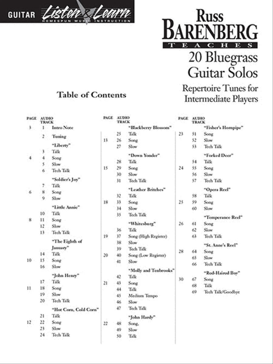 Russ Barenberg Teaches 20 Bluegrass Guitar Solos Acoustic Guitar scores gallery preview page 2