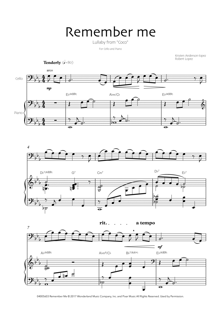 Remember Me (lullaby) Piano scores gallery preview page 1