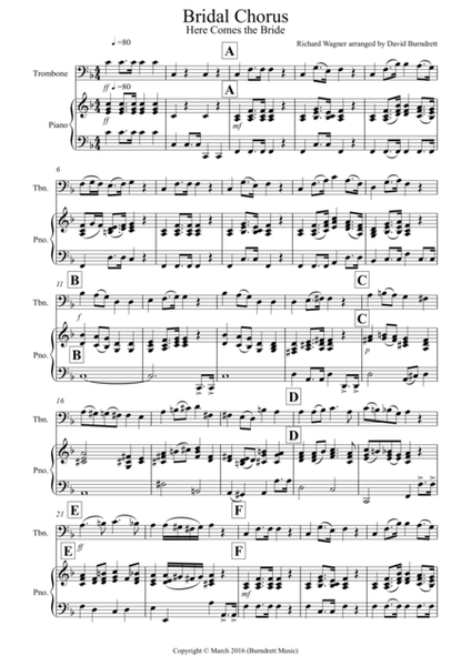 Bridal Chorus "Here Comes The Bride" for Trombone and Piano image number null
