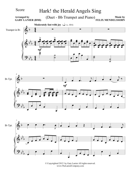 HARK! THE HERALD ANGELS SING (Duet – Bb Trumpet and Piano/Score and Parts) image number null