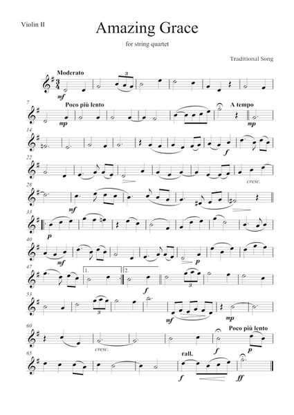 Amazing Grace (parts) arrangement for string quartet or string orchestra