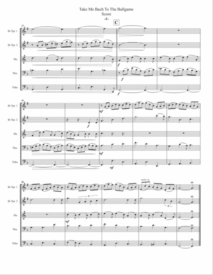 Take Me Bach To The Ball Game or Baseball, Joy of Man's Desiring for Brass Quintet Brass Quintet scores gallery preview page 6