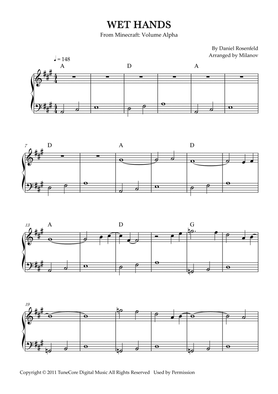 Wet Hands Wet Hands Easy Piano scores gallery preview page 1
