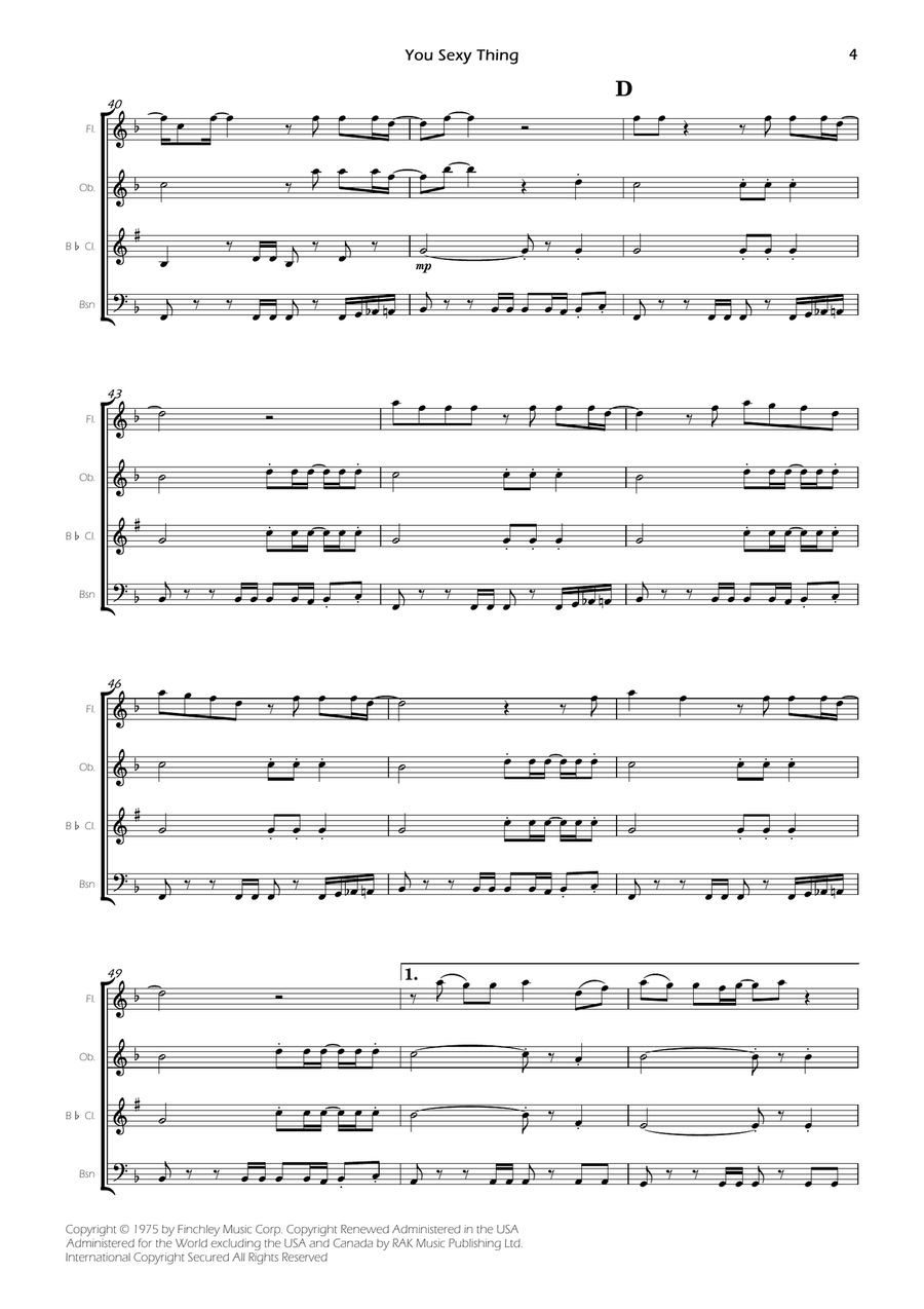 You Sexy Thing You Sexy Thing Woodwind Quartet scores gallery preview page 6
