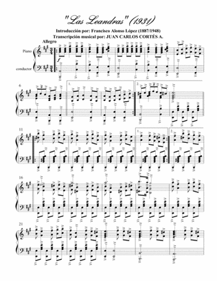 Introducción a la Obertura de Las Leandras por Francisco Alonso para Piano Solo