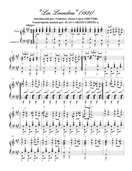 Introducción a la Obertura de Las Leandras por Francisco Alonso para Piano Solo image number null