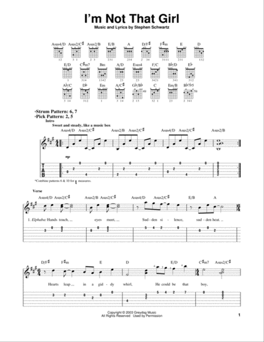 I'm Not That Girl (from Wicked) Guitar Tablature scores gallery preview page 1