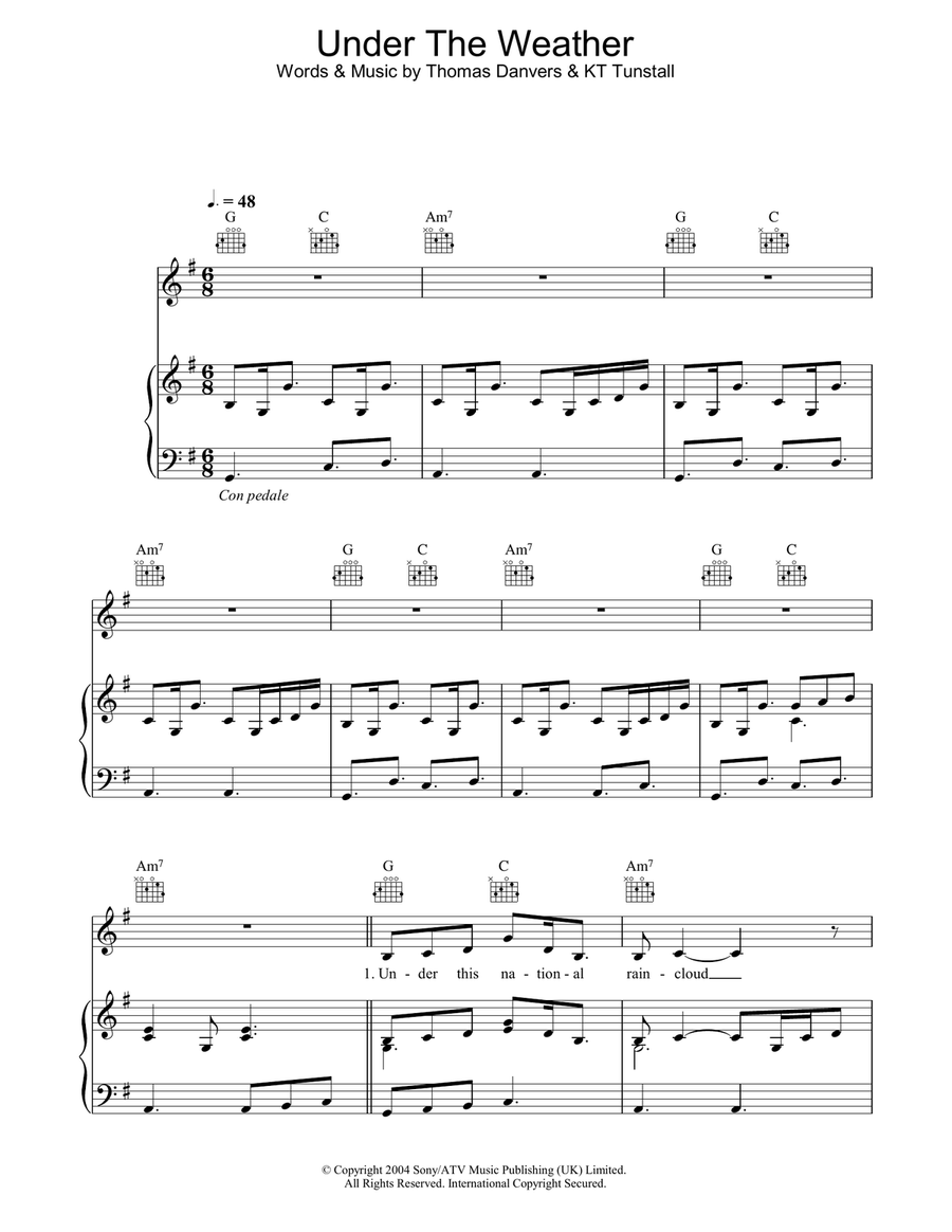 Under The Weather Piano, Vocal, Guitar scores gallery preview page 1