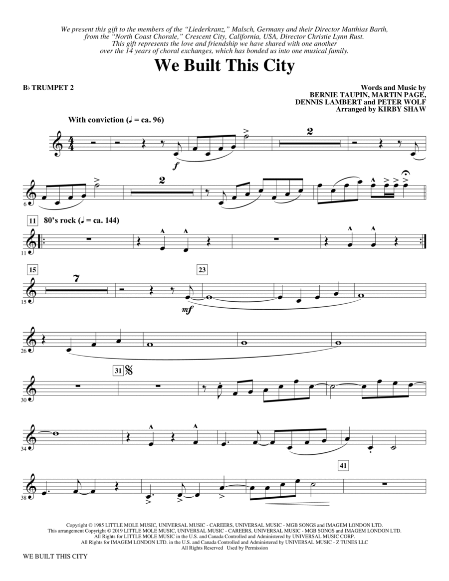 We Built This City (arr. Kirby Shaw) - Bb Trumpet 2