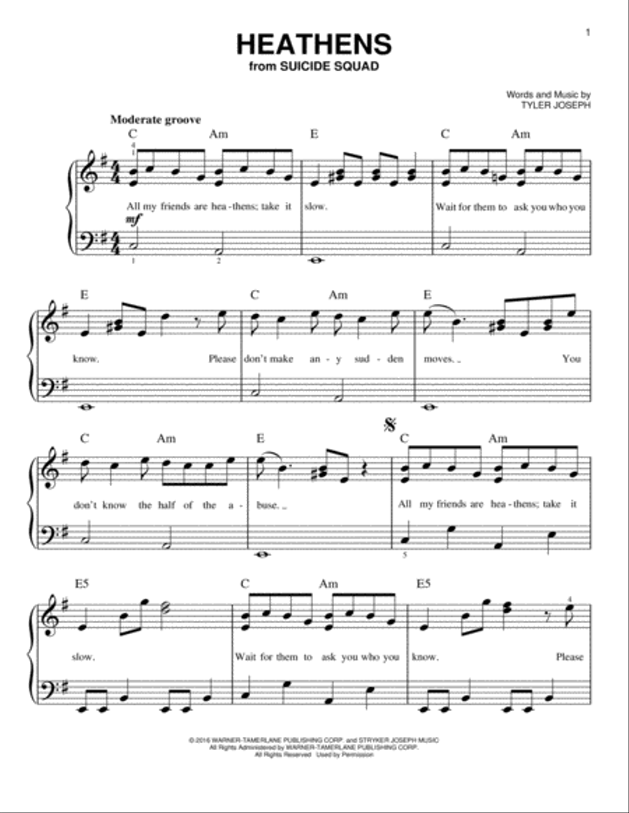 Heathens Easy Piano scores gallery preview page 1