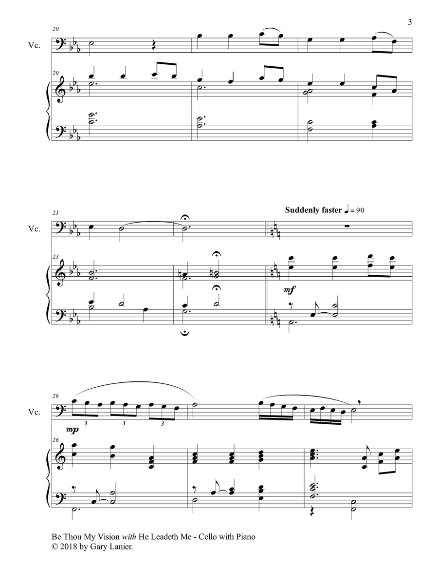 BE THOU MY VISION with HE LEADETH ME (Cello with Piano - Instrument Part included) Piano scores gallery preview page 4