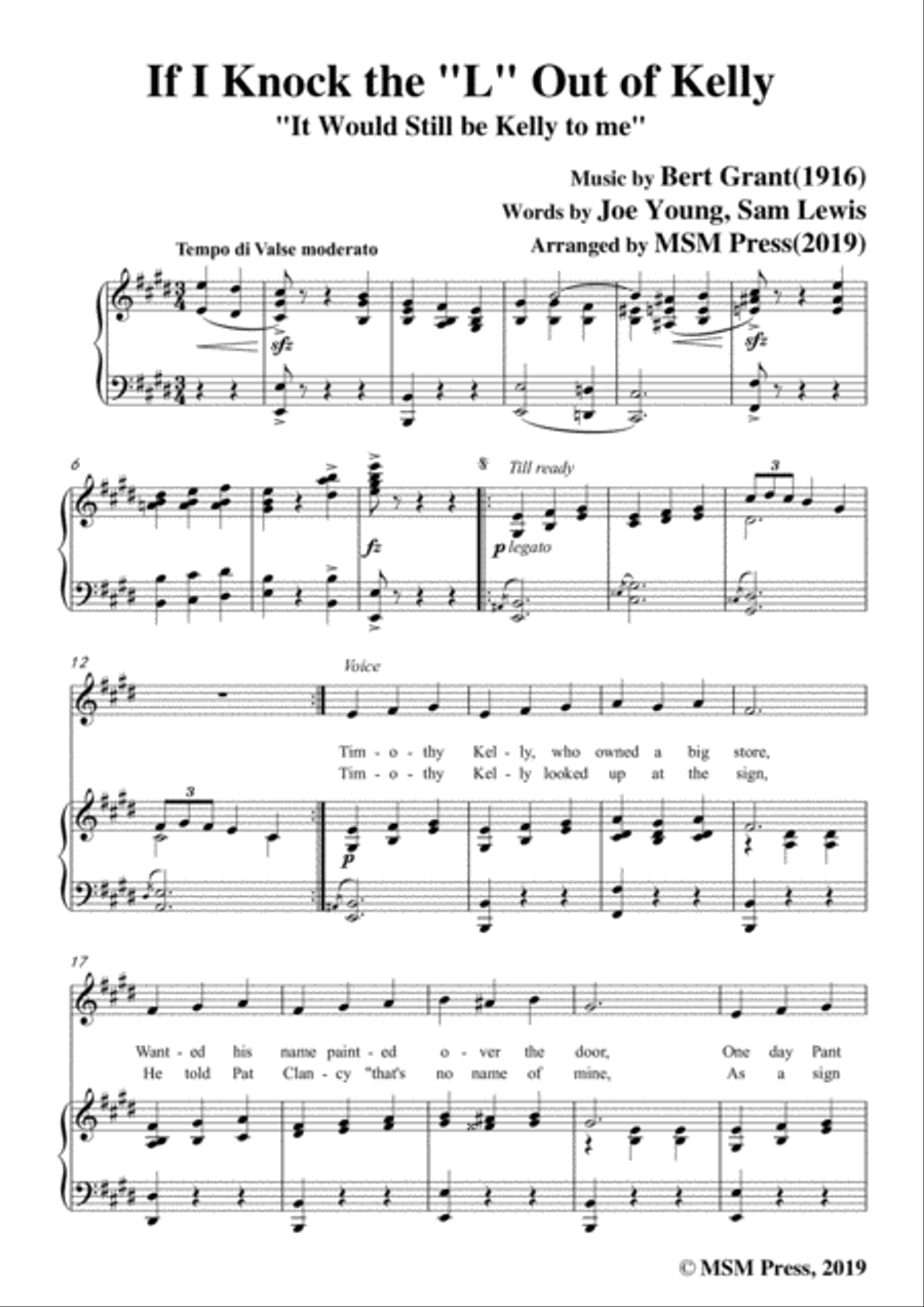 Bert Grant-If I Knock the 'L' Out of Kelly,in E Major,for Voice&Piano Voice scores gallery preview page 3