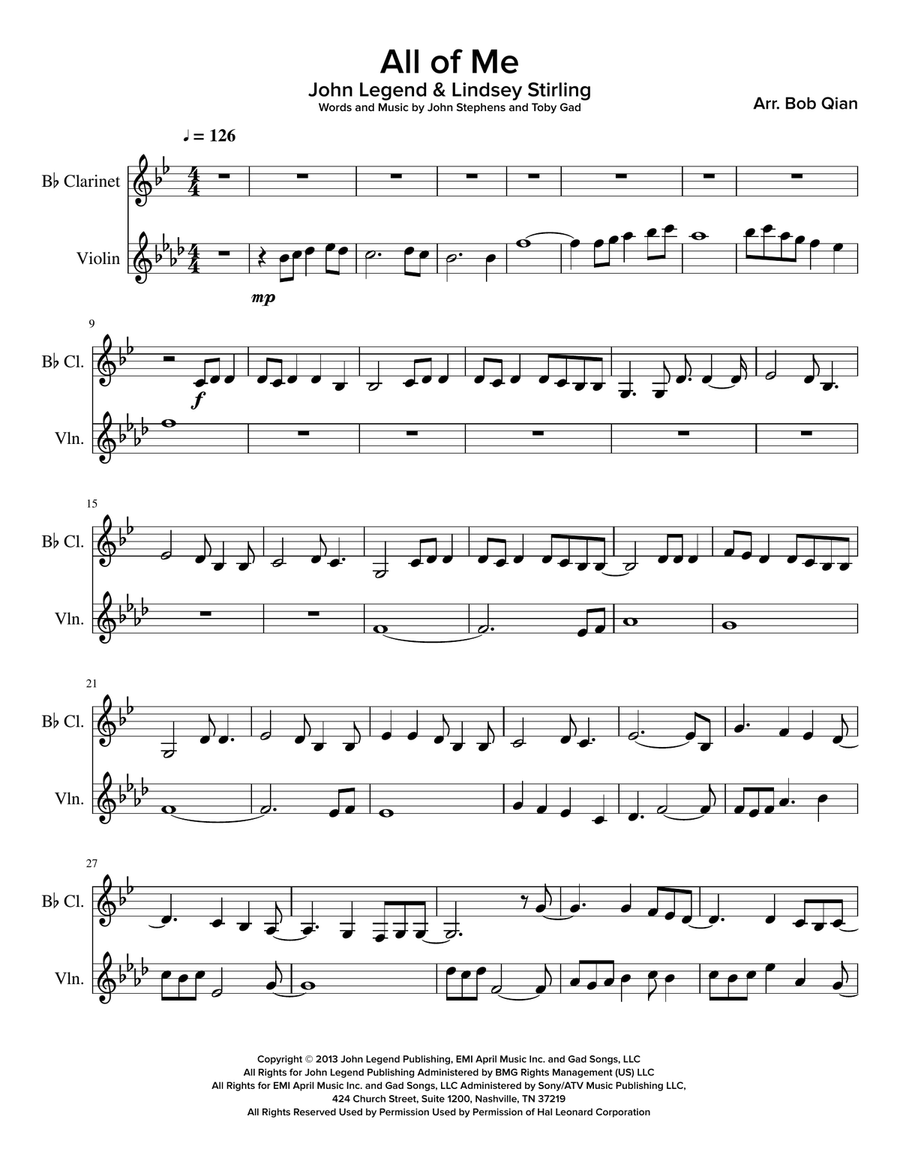 All Of Me Clarinet scores gallery preview page 1