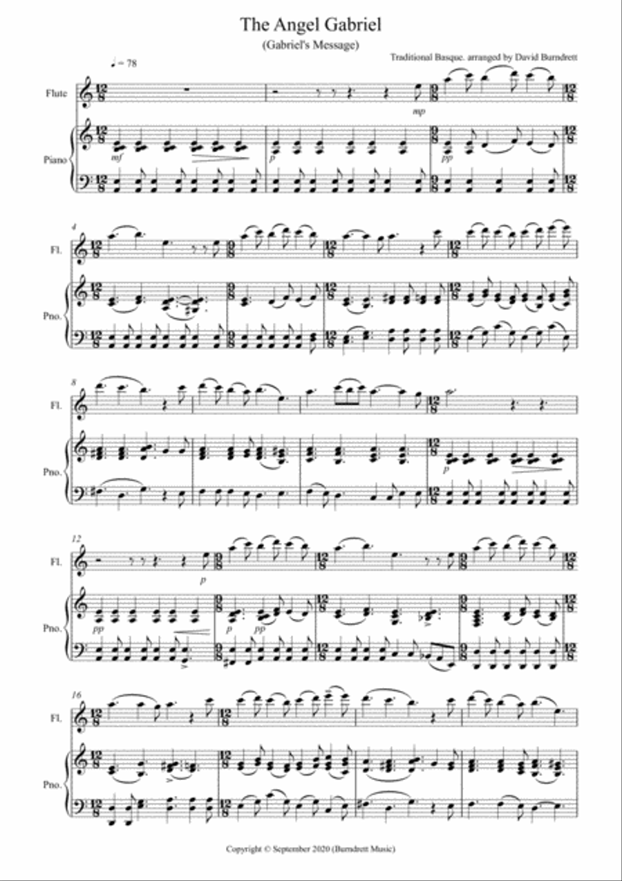 The Angel Gabriel for Flute and Piano Small Ensemble scores gallery preview page 1