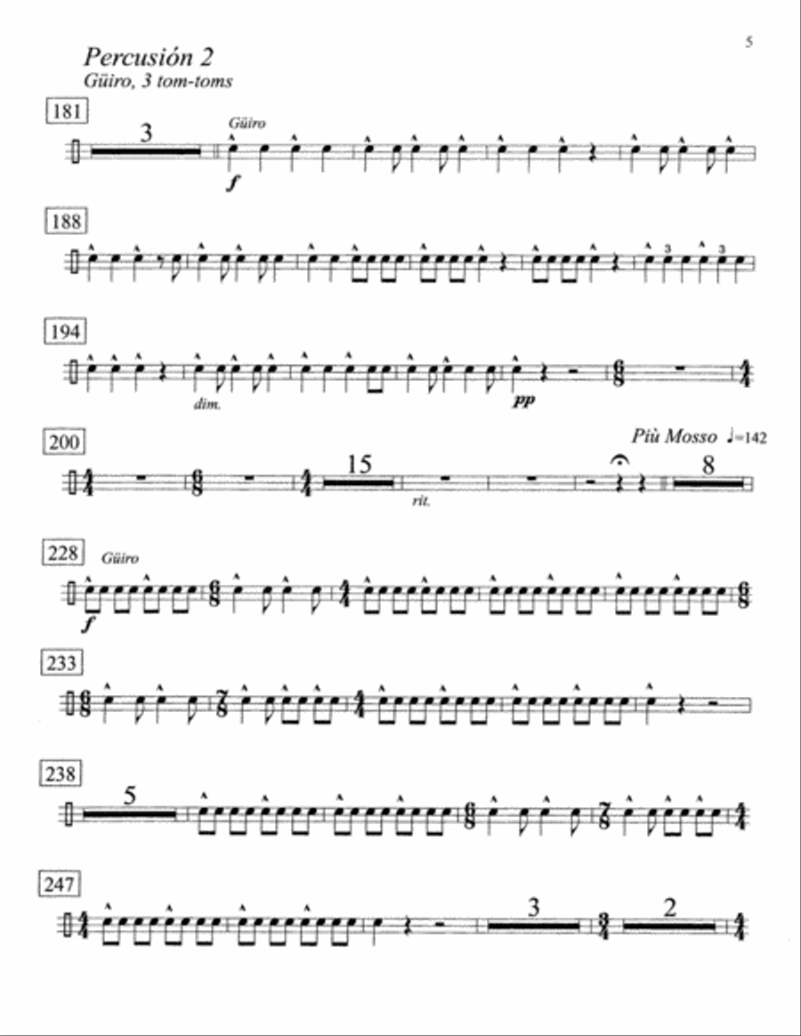 Danzón No. 2 for 2 Pianos (Optional Percussion) - Percussion Parts - Percussion 2 Percussion Ensemble scores gallery preview page 4
