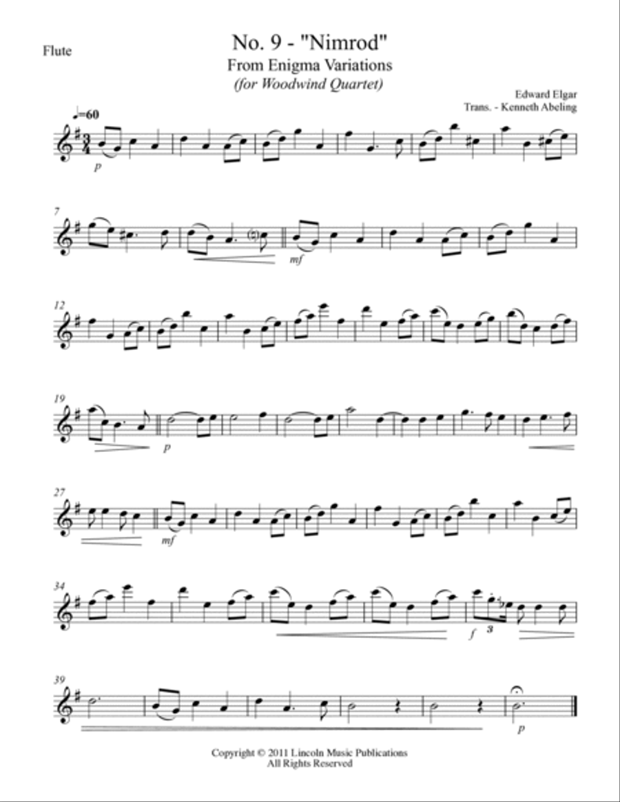 Elgar - Nimrod from Enigma Variations (for Woodwind Quartet) Woodwind Quartet scores gallery preview page 6