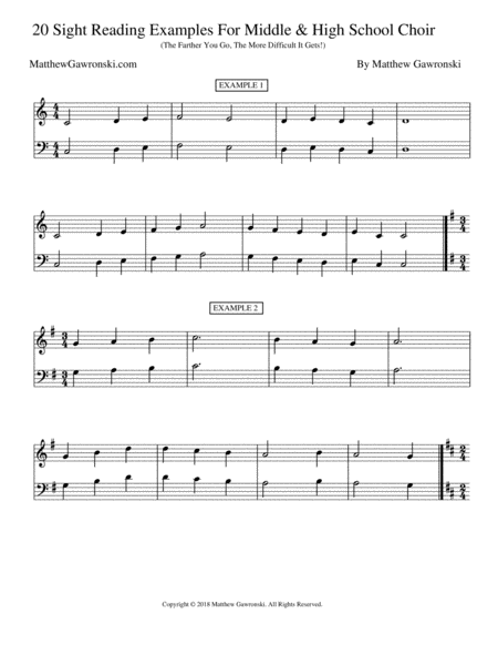 20 Sight-Reading Examples (Intermediate Middle School-High School)