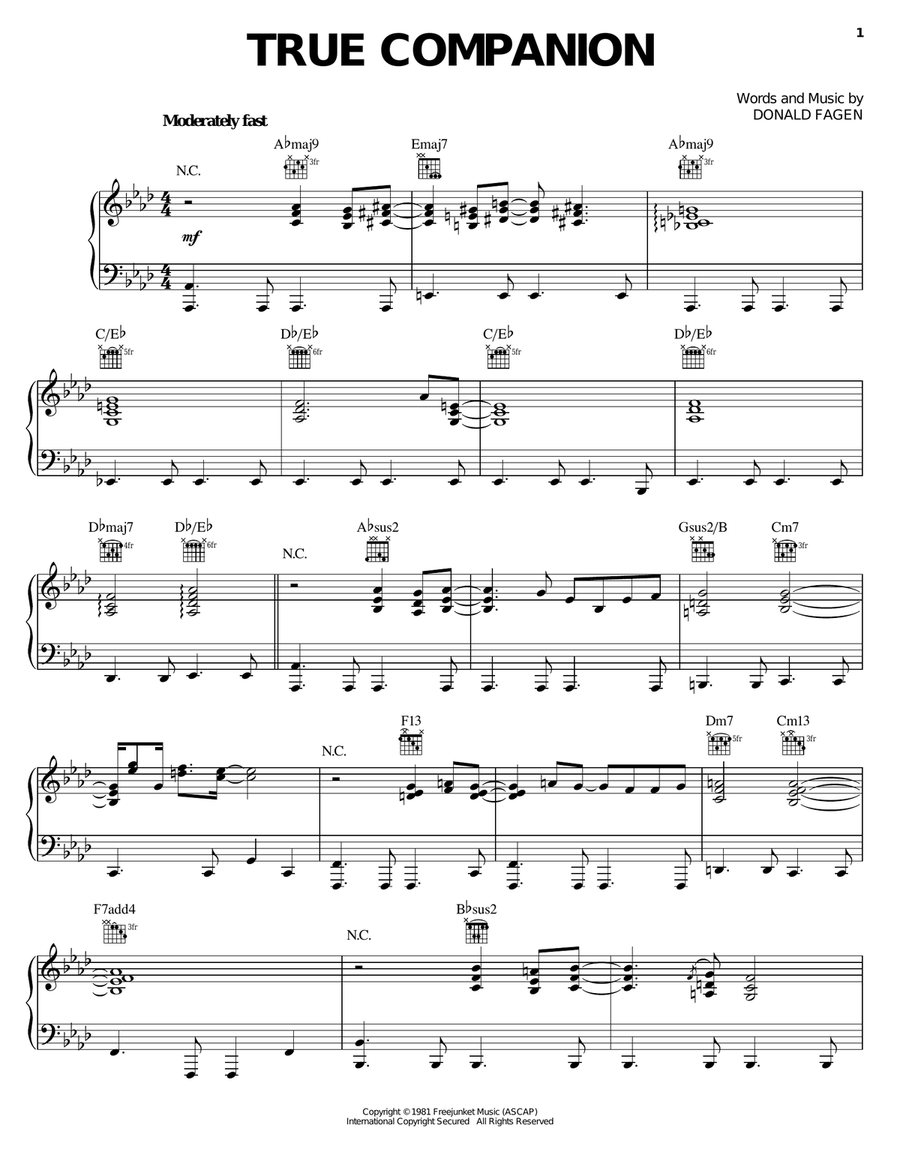 True Companion True Companion Piano, Vocal, Guitar scores gallery preview page 1