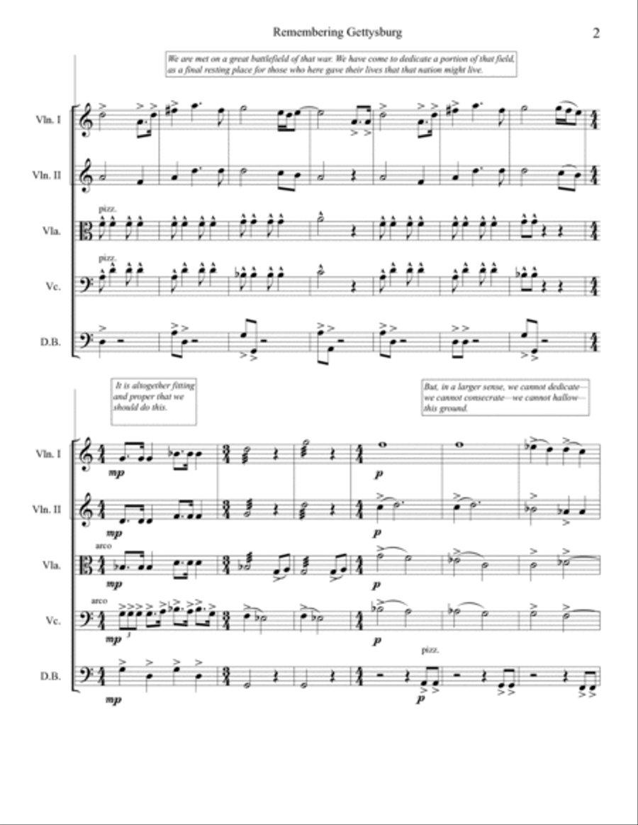 REMEMBERING GETTYSBURG for Narrator and String Ensemble Small Ensemble scores gallery preview page 5