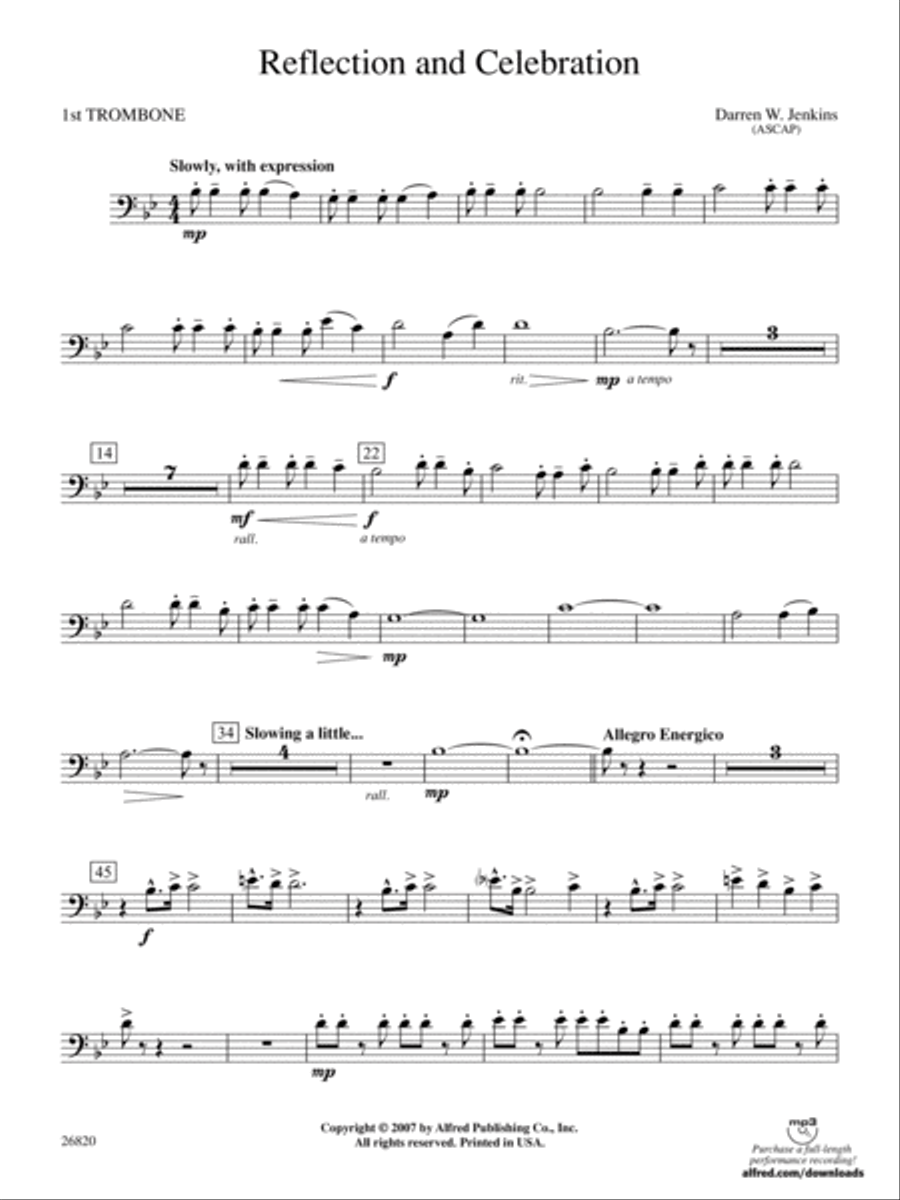 Reflection and Celebration: 1st Trombone Concert Band scores gallery preview page 1