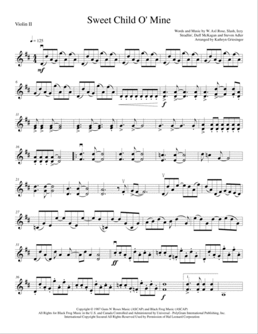 Sweet Child O' Mine String Quartet scores gallery preview page 3