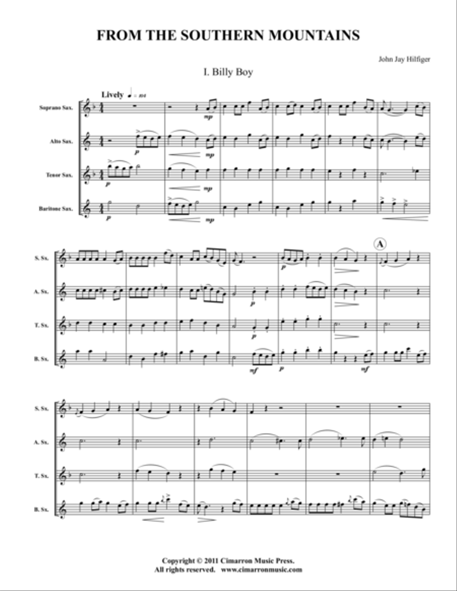 From the Southern Mountains Saxophone Quartet scores gallery preview page 1