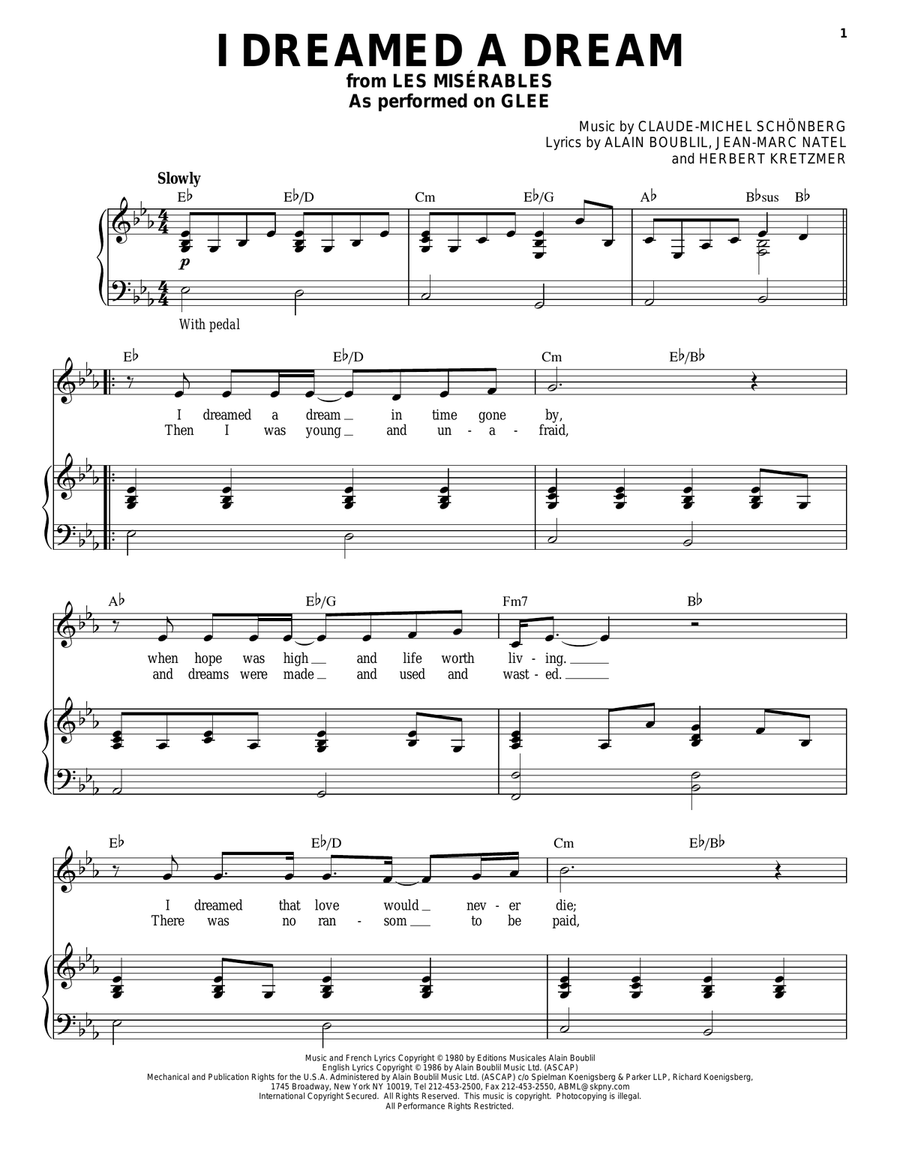 I Dreamed A Dream I Dreamed A Dream Piano, Vocal scores gallery preview page 1