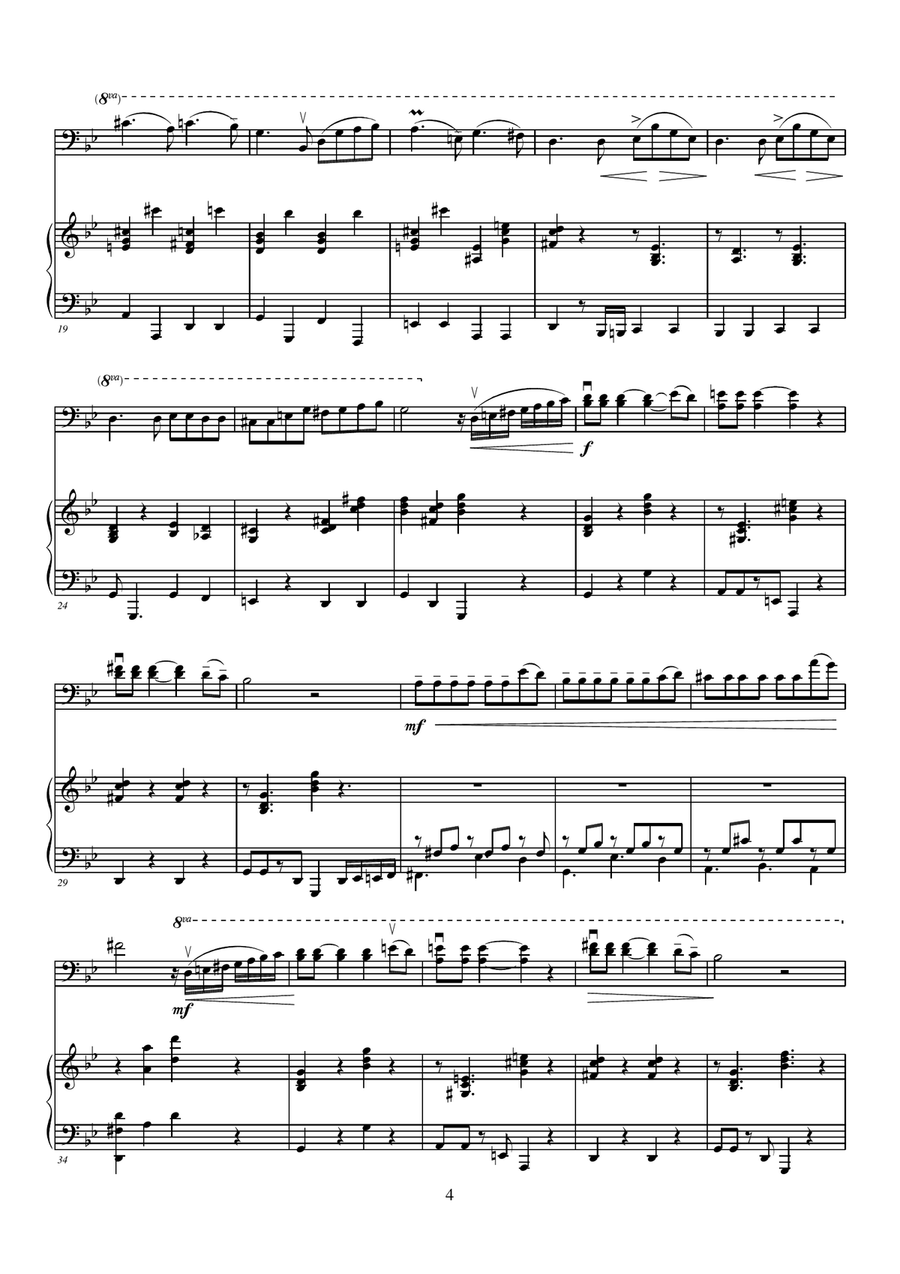 Horacio Cabarcos, Poema en Gris, Melodia en tiempo de tango for piano and bass. Double Bass scores gallery preview page 3