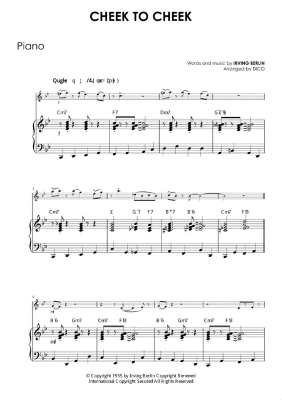 Cheek To Cheek Cheek To Cheek E-Flat Instrument scores gallery preview page 2