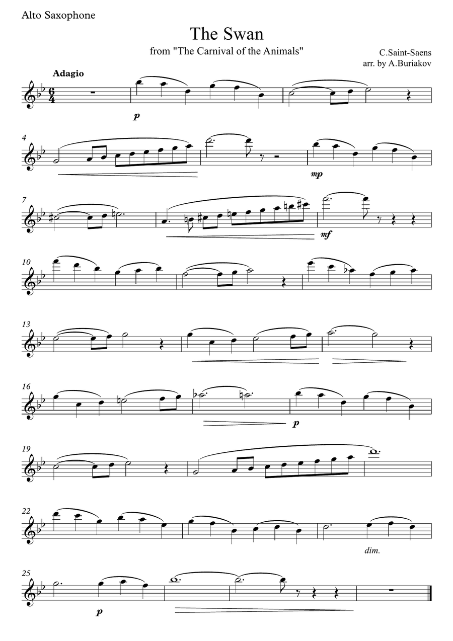 The Swan (alto saxophone) Alto Saxophone scores gallery preview page 1