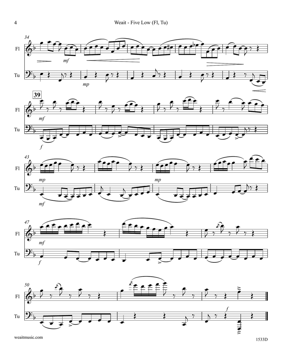 Five Low for flute and tuba (8’42) Flute scores gallery preview page 4