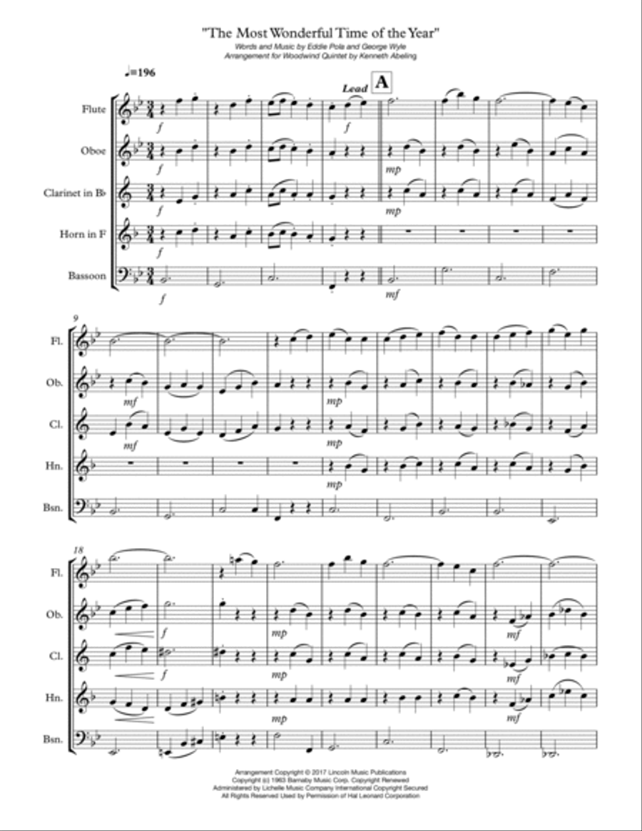 The Most Wonderful Time Of The Year Woodwind Quintet scores gallery preview page 2