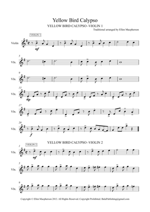 Yellow Bird Calypso - Violin Trio - PARTS 1, 2, 3