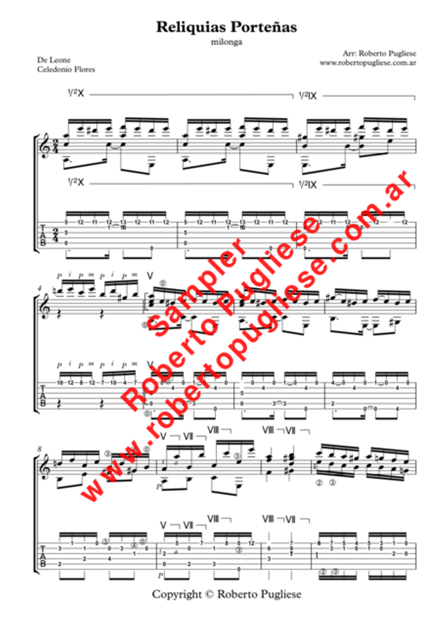 Reliquias Porteñas - milonga guitar Classical Guitar scores gallery preview page 6