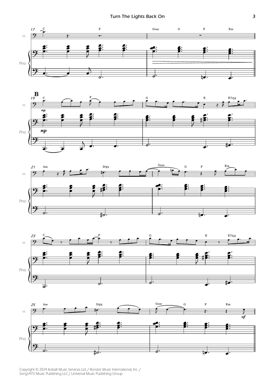 Turn The Lights Back On Piano scores gallery preview page 3