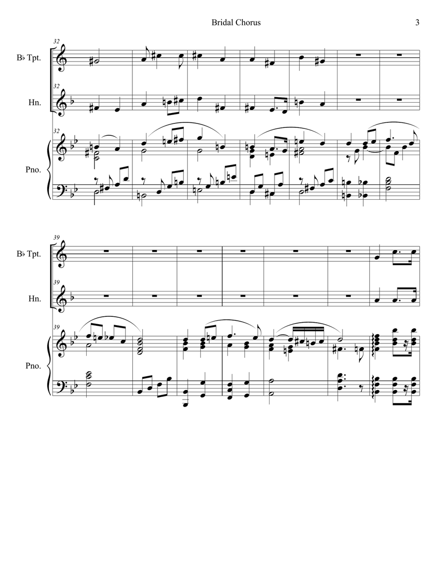 Bridal Chorus (Duet for Bb-Trumpet and French Horn - Piano Accompaniment) Brass Duet scores gallery preview page 4