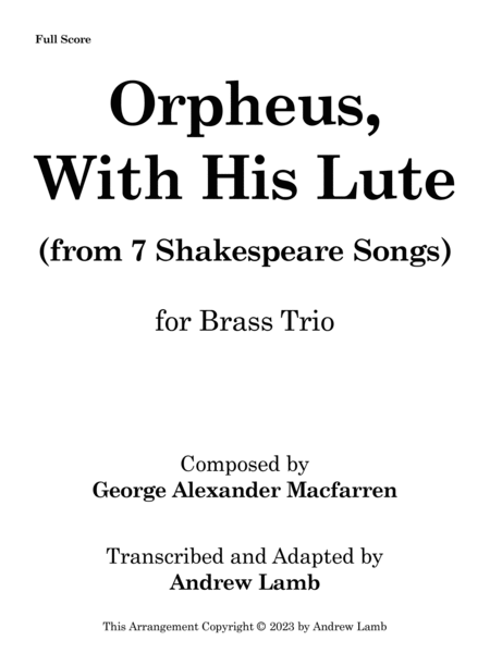 George Macfarren | Orpheus, With His Lute (arr. for Brass Trio) image number null