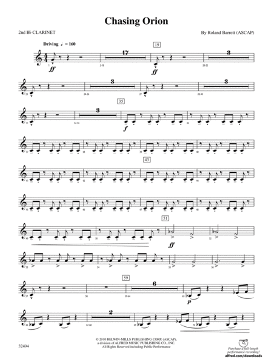 Chasing Orion: 2nd B-flat Clarinet Concert Band scores gallery preview page 1