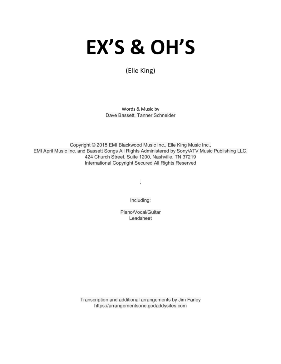 Ex's & Oh's Ex's & Oh's Piano, Vocal, Guitar scores gallery preview page 1
