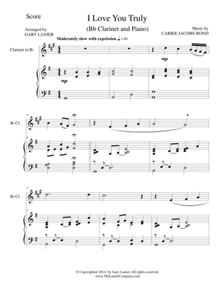 I LOVE YOU TRULY (Duet for Bb Clarinet/Piano with Score and Clar Part)