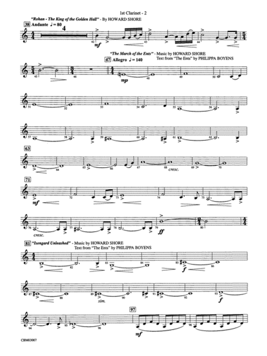 The Lord of the Rings: The Two Towers, Symphonic Suite from: 1st B-flat Clarinet