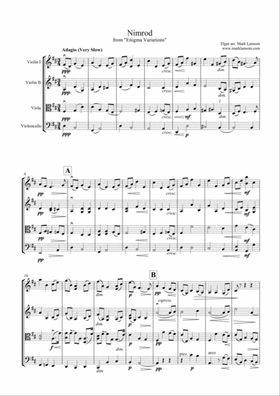 Nimrod from Elgar's "Enigma Variations" for String Quartet image number null
