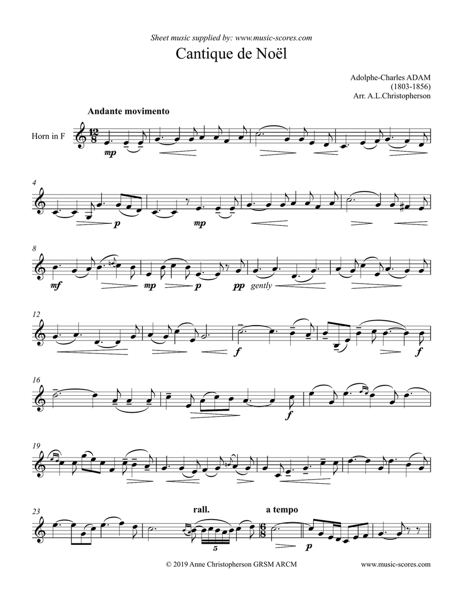 O Holy Night; Cantique de Noel - French Horn Solo