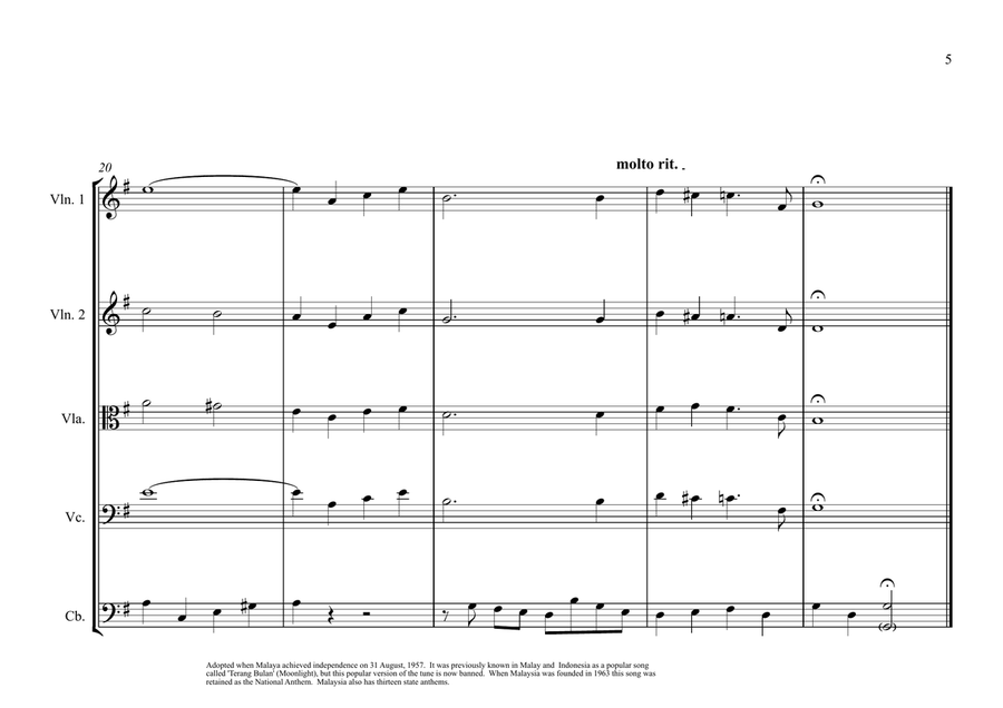 Malaysian National Anthem for String Orchestra (World National Anthem Series) String Orchestra scores gallery preview page 5