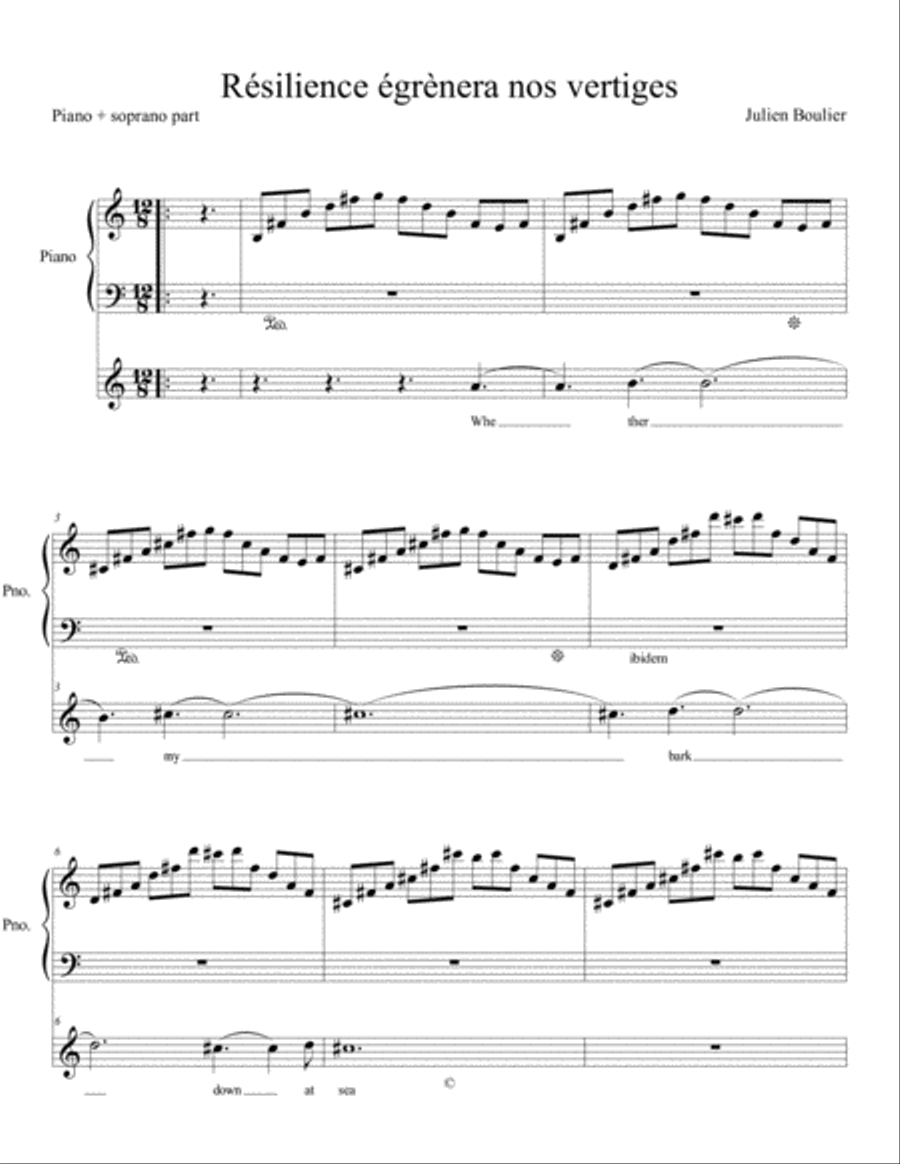 Résilience égrènera nos vertiges (soprano solo and piano part extracted from version piano, solo High Voice scores gallery preview page 1