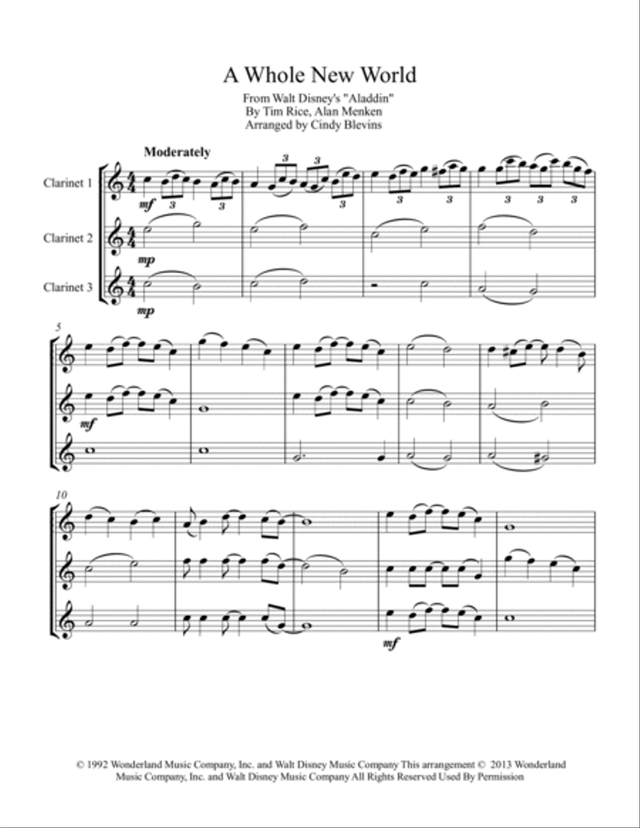 A Whole New World Clarinet Trio scores gallery preview page 2
