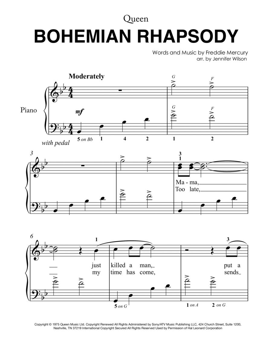 Bohemian Rhapsody Easy Piano scores gallery preview page 1