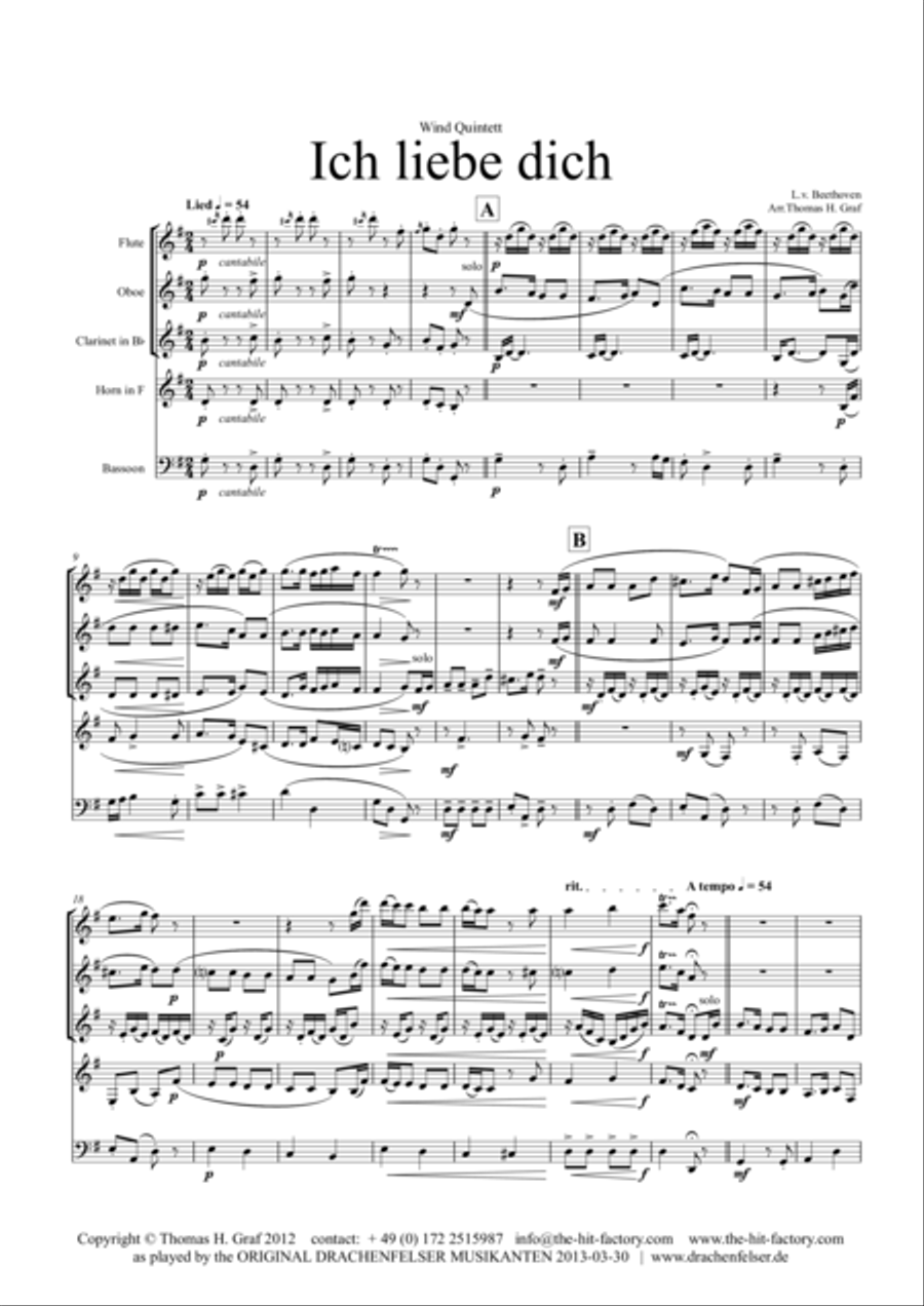 Ich liebe dich - Beethoven - Wind Quintet Woodwind Quintet scores gallery preview page 1
