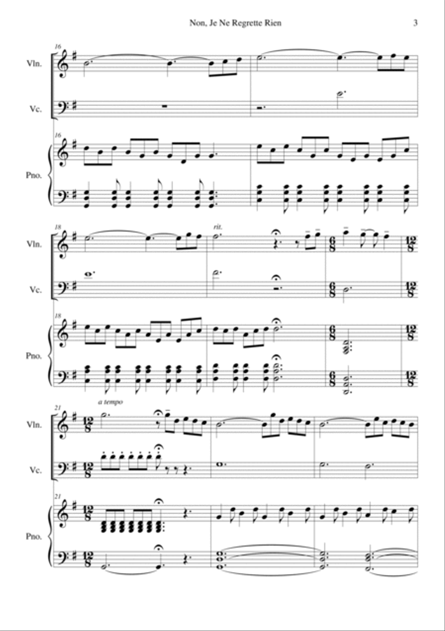 Non, Je Ne Regrette Rien Piano Trio scores gallery preview page 3
