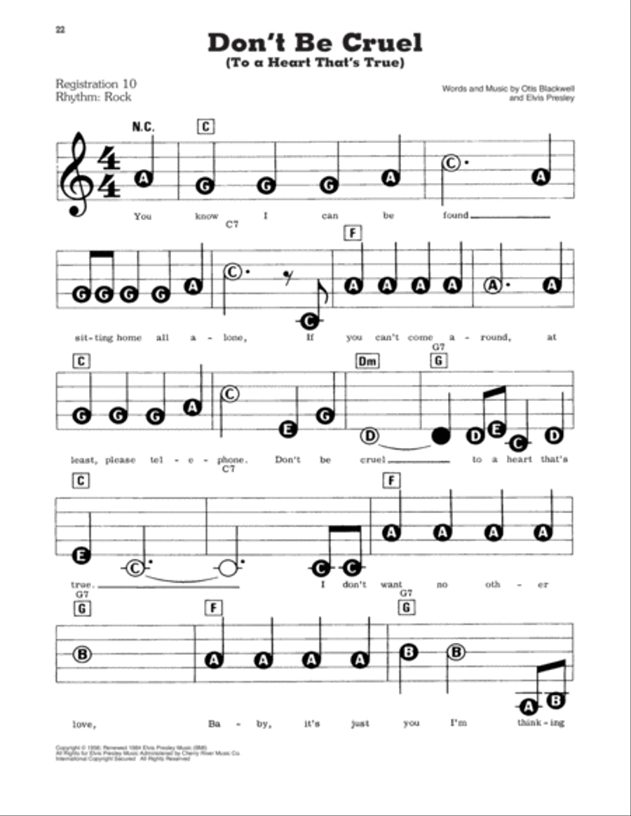 Don't Be Cruel (To A Heart That's True) Electronic Keyboard scores gallery preview page 1